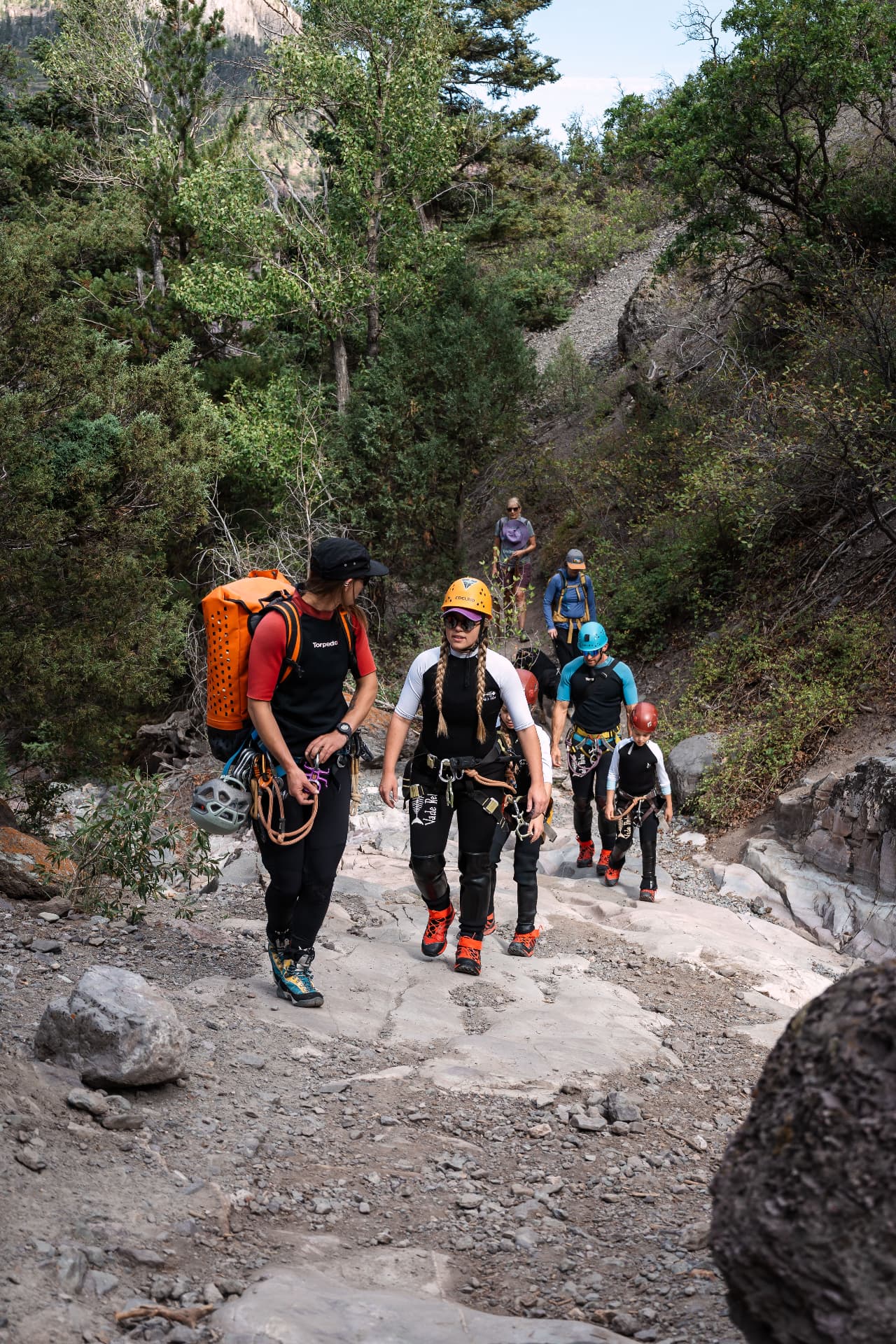 Hiking into Portland Creek canyon with our guides from Canyoning Colorado