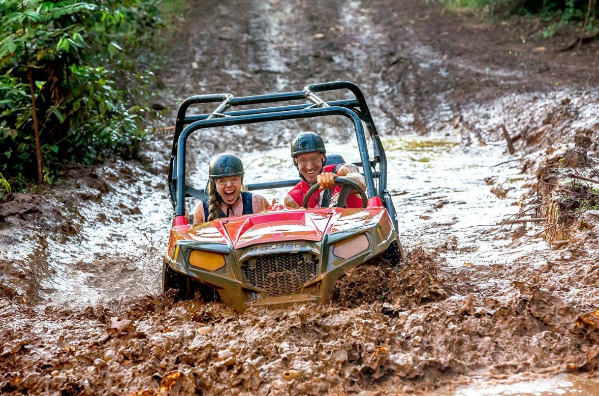 Brittany and Jake modeling for Island Routes: ATV Off-Road Adventure, Ocho Rios